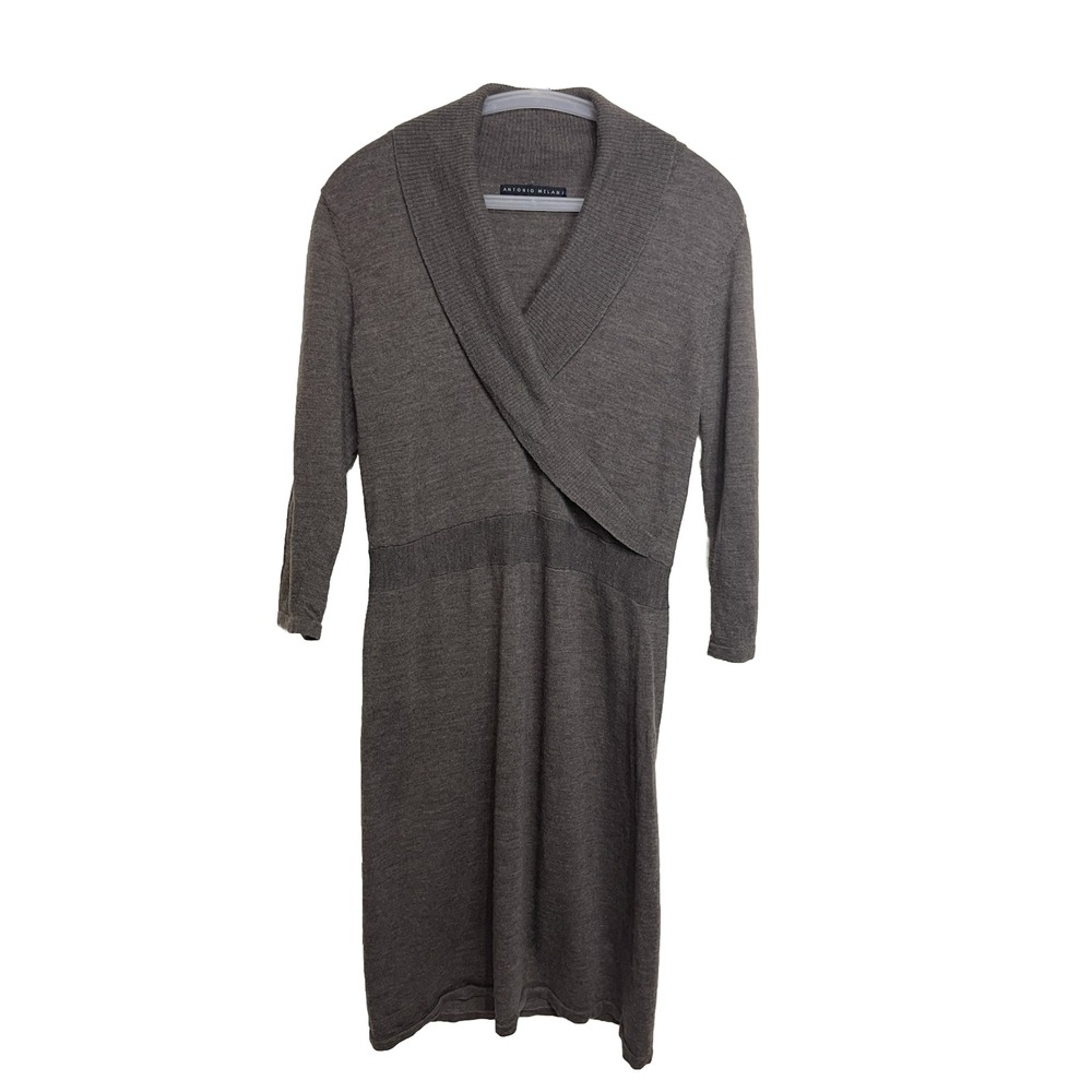 ANTONIO MELANI Size Medium 100% Merino Wool Brown Sweater Dress